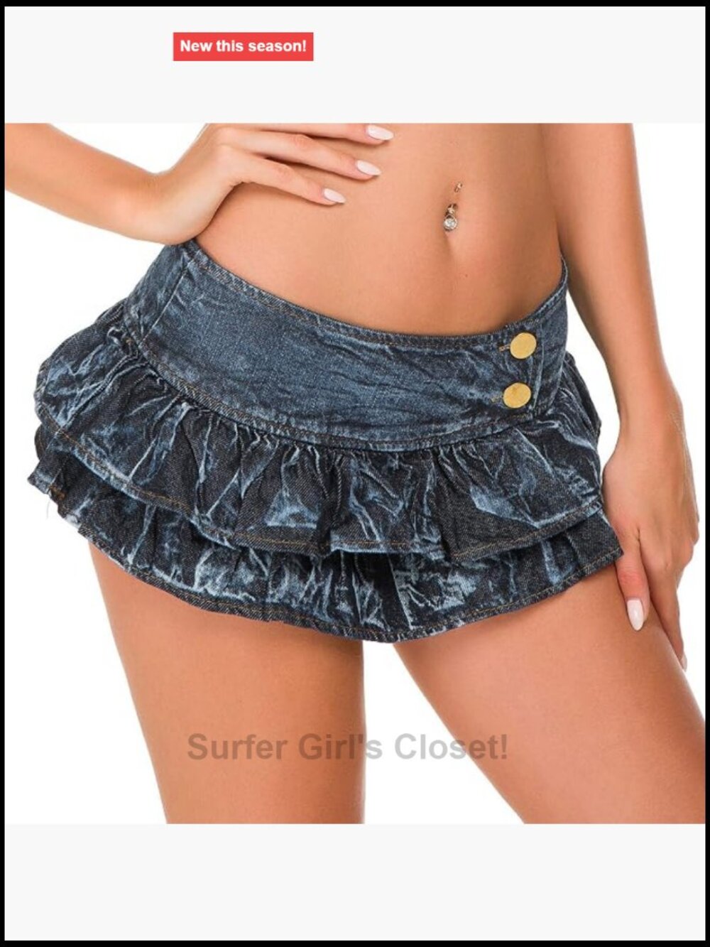 Women's Low Rise Mini Ruffle Denim Skirt with Shorts